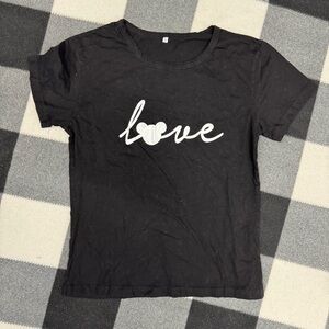 Fitted Black Graphic Tee Love Mickey Head Silhouette Design Size M